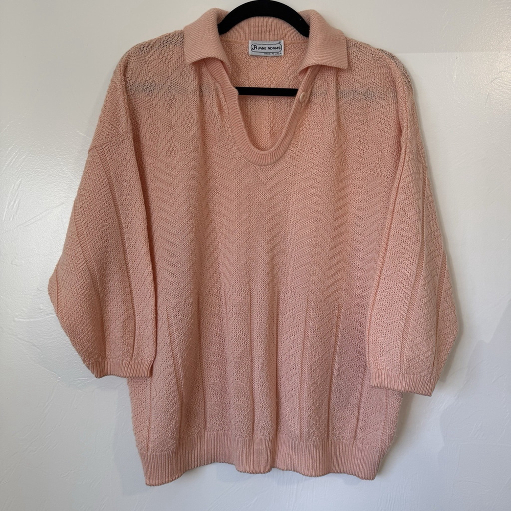 Women’s Vintage Jane Adams Lightweight Knit Sweater 3/4 Sleeve Size LG Peach